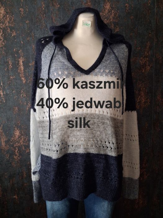 Kaszmirowy azurowy sweterek damski rozmiar S