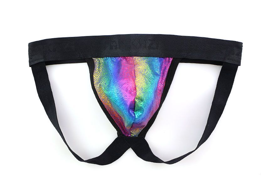 Męskie jockstrapy z połyskującym frontem - L