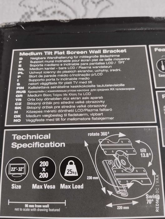 Suporte parede c/ inclinação para LCD - Vivanco Titan MT3220