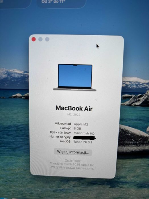 NIEUŻYWANY Apple Macbook Air M2 2022  (Bateria 99%)