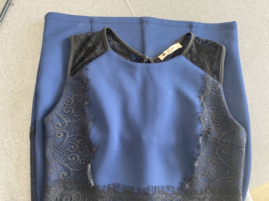 jak reserved sukienka granatowa 12 / L M 38 elegancka koronka komunia