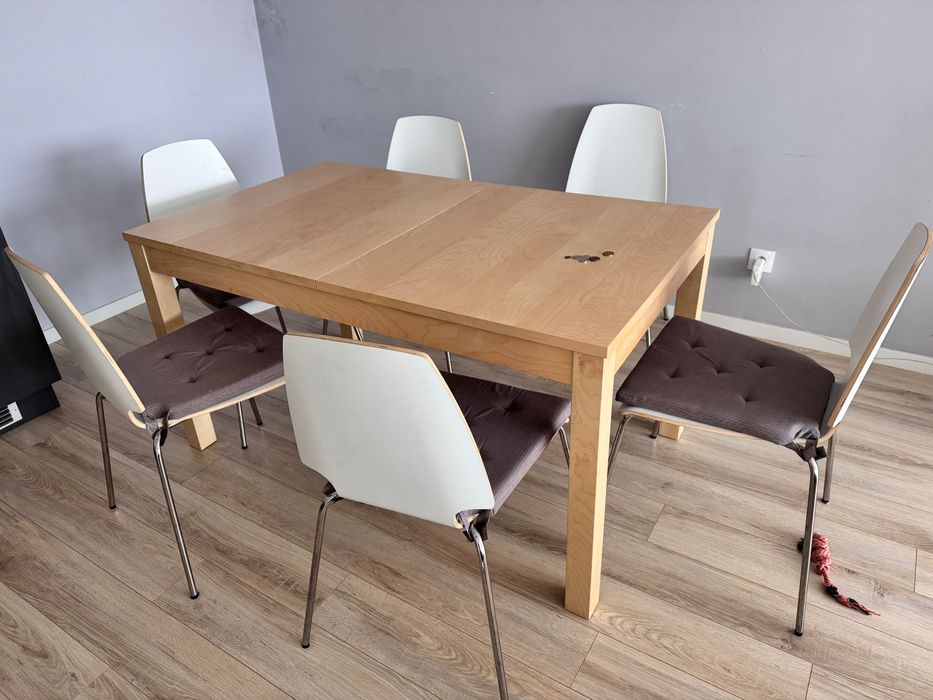 Ikea stół rozkładany sklejka + 6 krzeseł