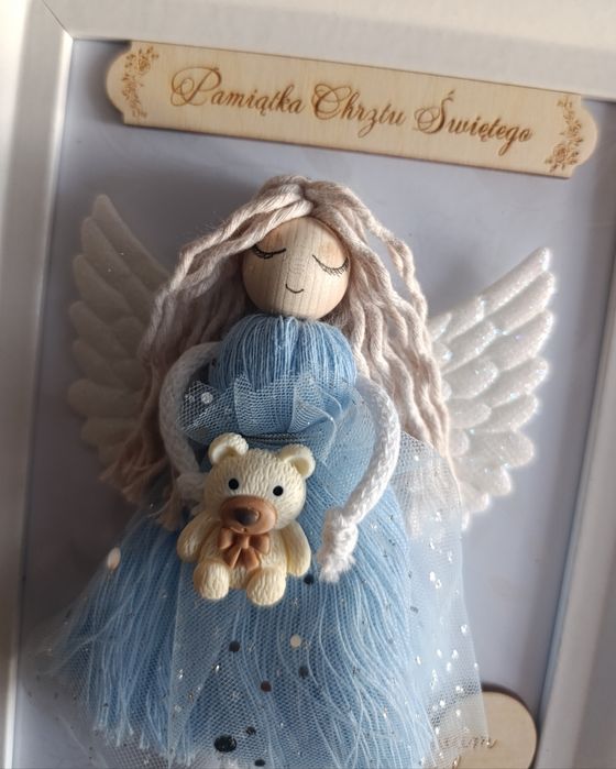 Anioł stróż w białej ramce prezent urodziny pamiątka chrztu komunii