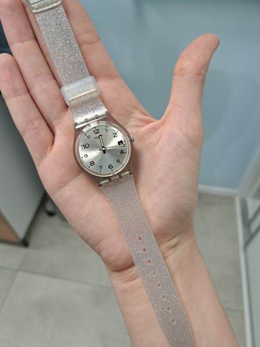 Zegarek swatch gent srebrny brokatowy super stan