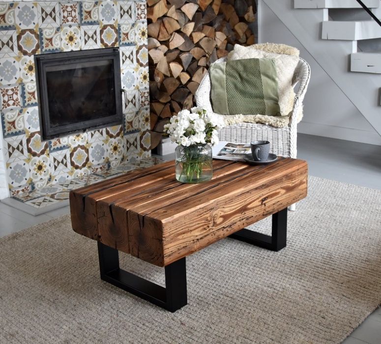 Stolik rustykalny Ława ze  starego drewna, starych bali stare belki
