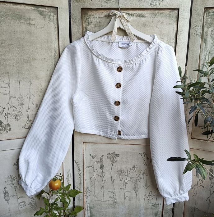 S M biust 46x2 Cottagecore Prairie crop top bufiaste rękawy coquette