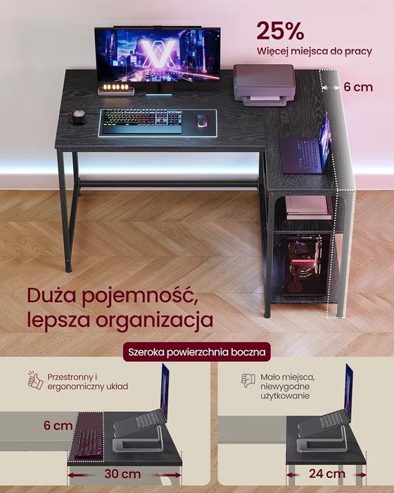 VASAGLE Biurko narożne w kształcie litery L 110x80