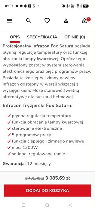 Nowy Infrazon na wysięgniku Fox Saturn
