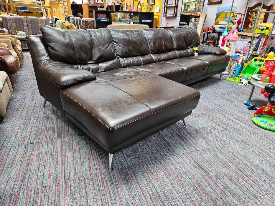 Grande sofá chaise long, em pele de marca divani&divani - Sem qua