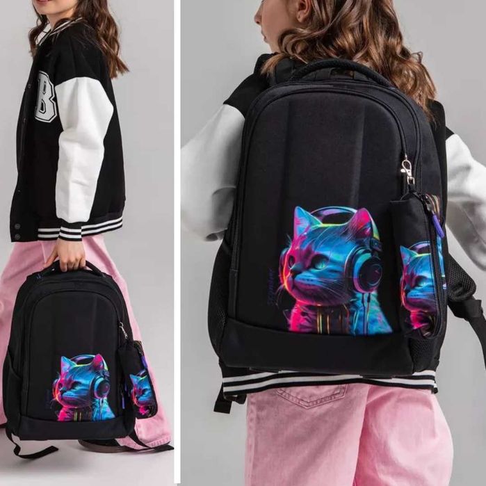 Ортопедичний рюкзак шкільний для дівчинки з ортопедичною спинкою для девочки ранец портфель школьный с ортопедической спинкой котик 1 2 3 4 5 6 класс