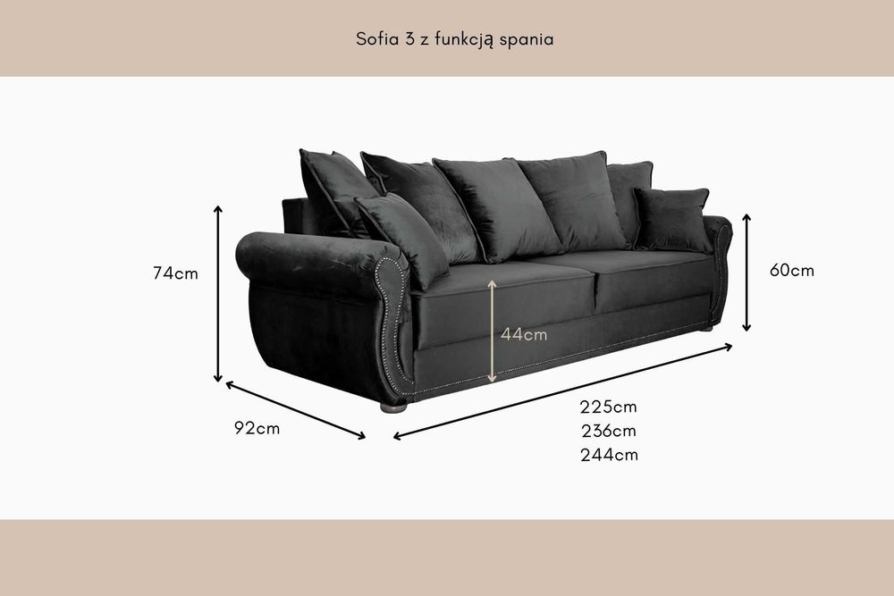 Kanapa Sofia 3 osobowa ze skóry naturalnej