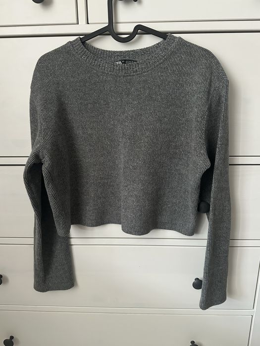 Szary prążkowany krótki sweter Zara 36 s / crop top
