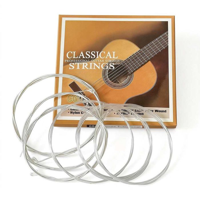 Cordas para Guitarra Clássica Viola – Conjunto de 6 Cordas - Baixos com Núcleo de Nylon – Enrolamento em Liga de Cobre Prateado – Tensão Normal NOVO