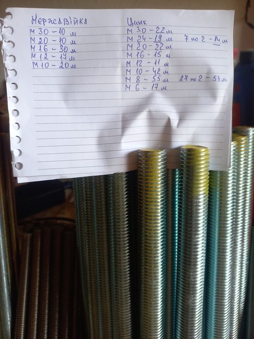 Шпильки різьбові нержавійка, оцинковані різної товщини