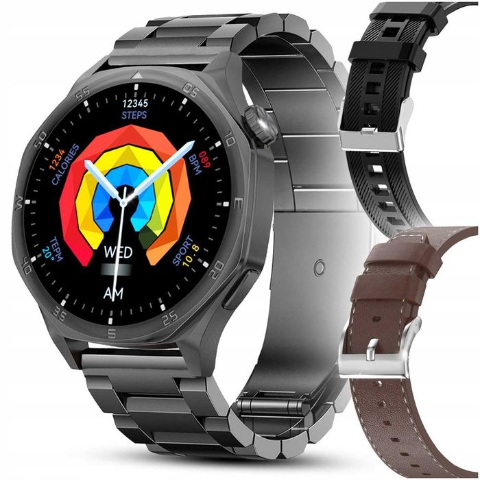 Smartwatch Zegarek Męski Menu Pl Rozmowy Amoled Dyktafon Mp3 4gb + 3 Paski