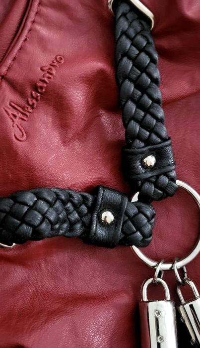 OKAZJA unikat piękna skórzana bordowa torebka torba ze skóry skóra nat