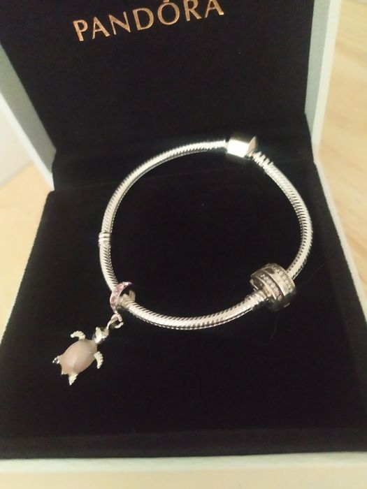 Bransoletka + 2 charmsy do Pandora Moments komplet żółw motyl łańcuch