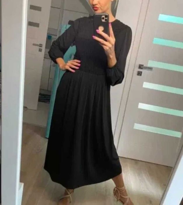 Zara czarna dluga elegancka sukienka