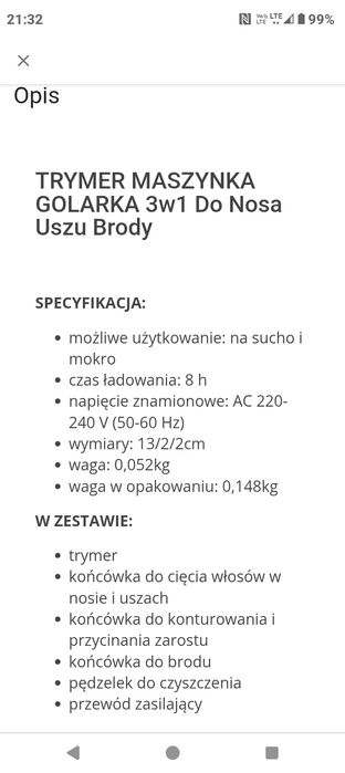 Męska golarka 3 w 1, do brody, włosów, nosa i uszu