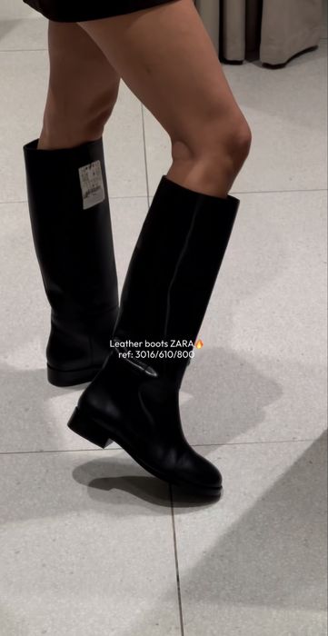 Шкіряні чоботи Zara 37 38 р. чорні  чоботи труби zara жокейки zara