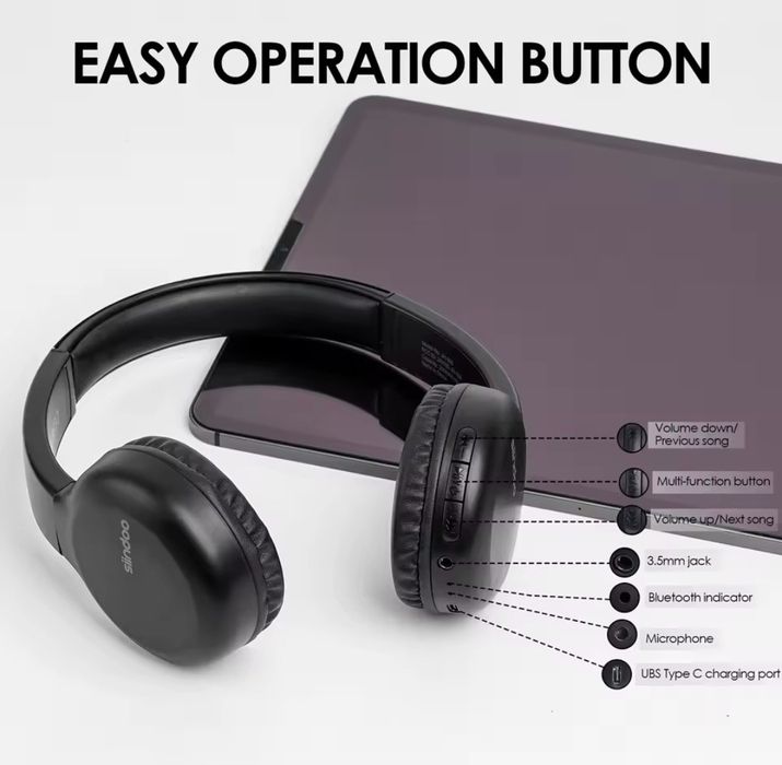 Наушники Siindoo JH 928 Bluetooth 5.3 40mm Black New