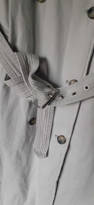 Długi jeansowy płaszcz trencz trenchcoat 42 XL