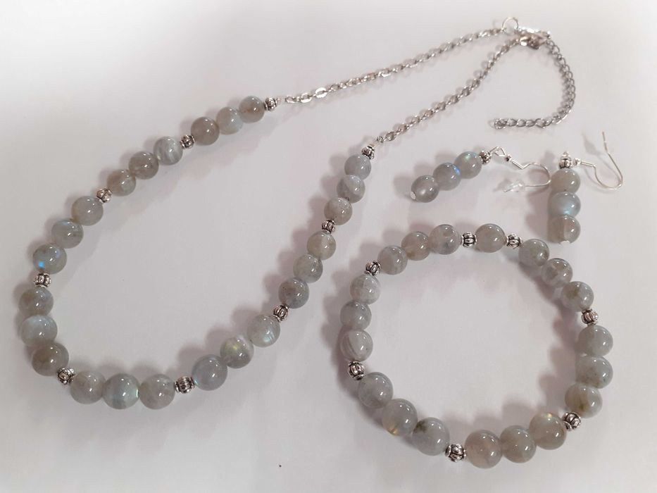 Komplet biżuterii z kamienia labradoryt - naszyjnik, bransoletka i ...