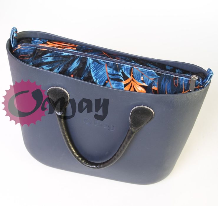 Granatowy organizer do OBAG STANDARD welur liście niebieskie OMAY