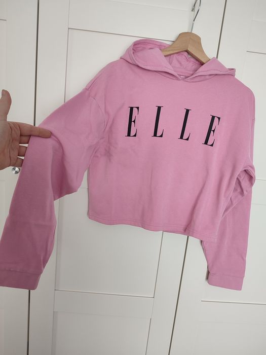 L Elle bluza różowa crop z kapturem