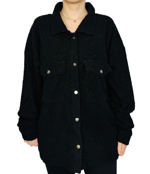 Czarna koszula boucle z kieszeniami L/XL 40/42