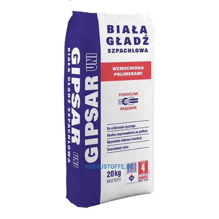 Gładź szpachlowa biała GIPSAR Atlas 20 kg