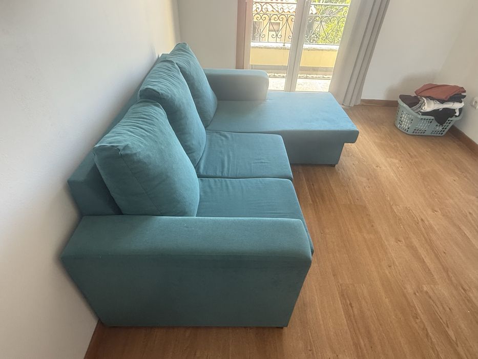 Sofá com chaise Longue Verde Agua