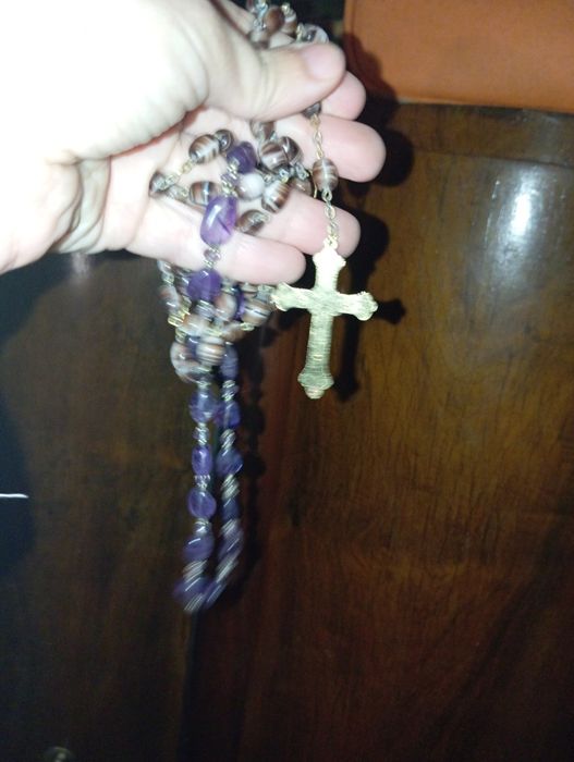 Colar cruz fio terço