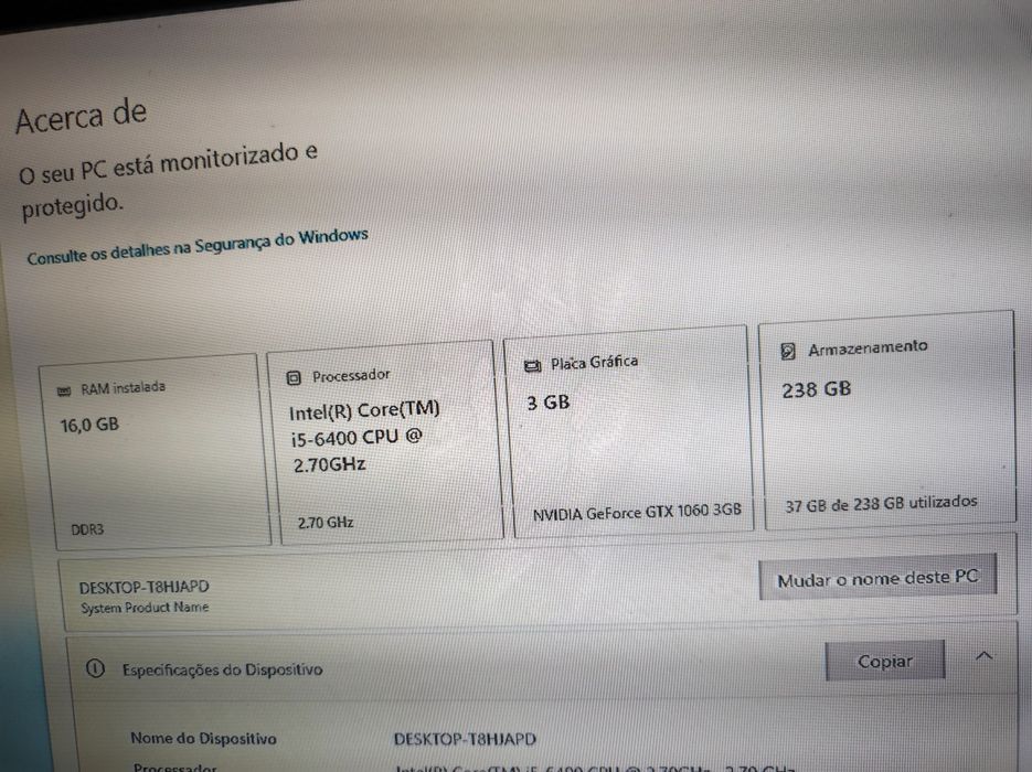 PC Gamer i5 6400/GTX 1060/16GBRAM/SSD