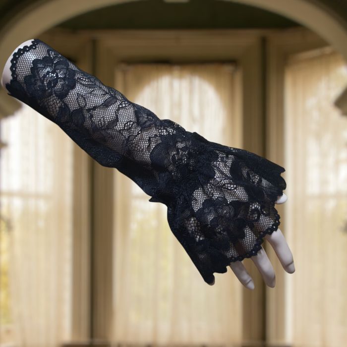 Dlugie mankiety koronkowe rękawiczki bez palców czarne falbanka 28 9cm