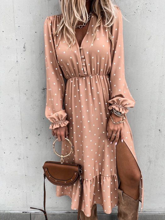 Sukienka nowa z papierową metką kropki wiskoza camel piękna