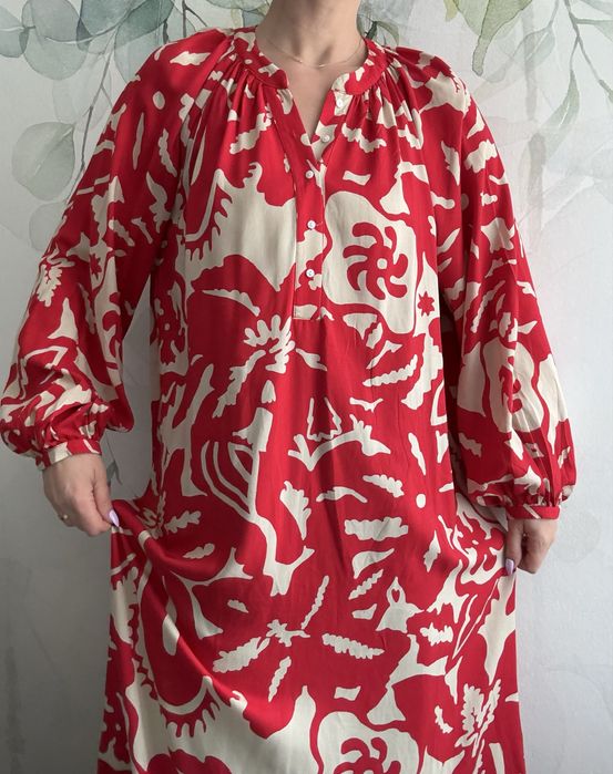 Sukienka dluga wiskoza print wzory bufki xl