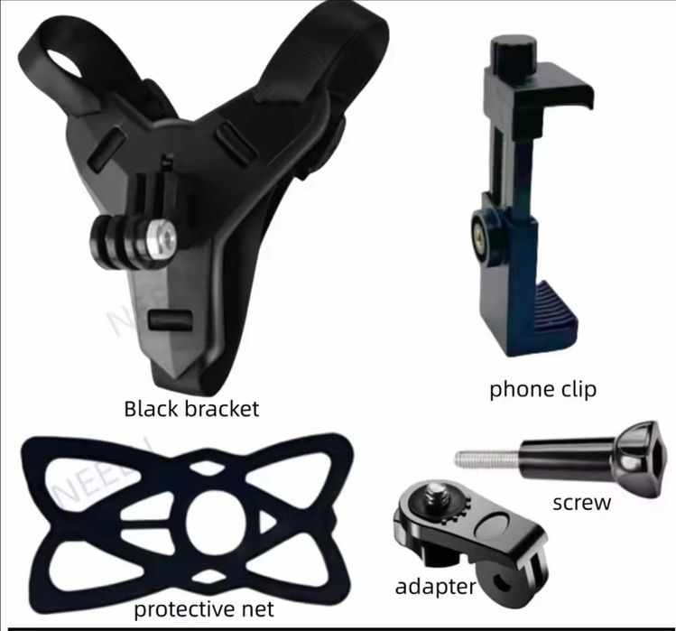 Uchwyt na kask motocyklowy czarny do kamer GoPro Insta DJI