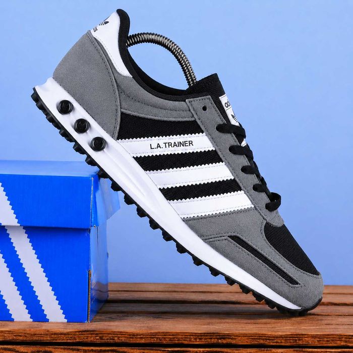 (2405) Кросівки Adidas LA Trainer сірий з білими полосами (41-46) - адідас