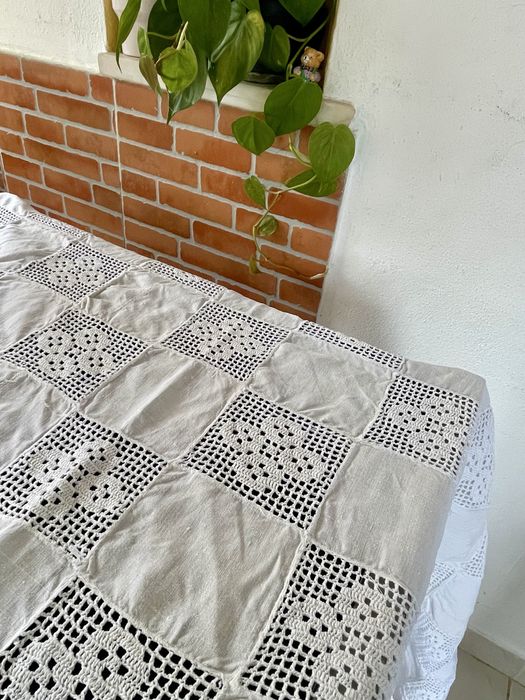 Toalha de Linho branca com renda