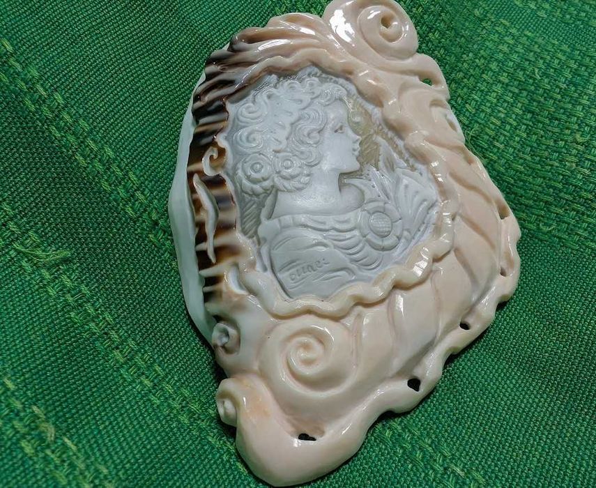 Винтажная камея из раковины, большой кулон, с подписью Вес: 69гр