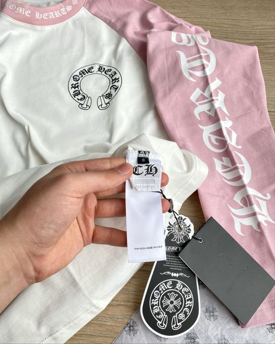 Лонгслів Chrome Hearts з рожевими рукавами