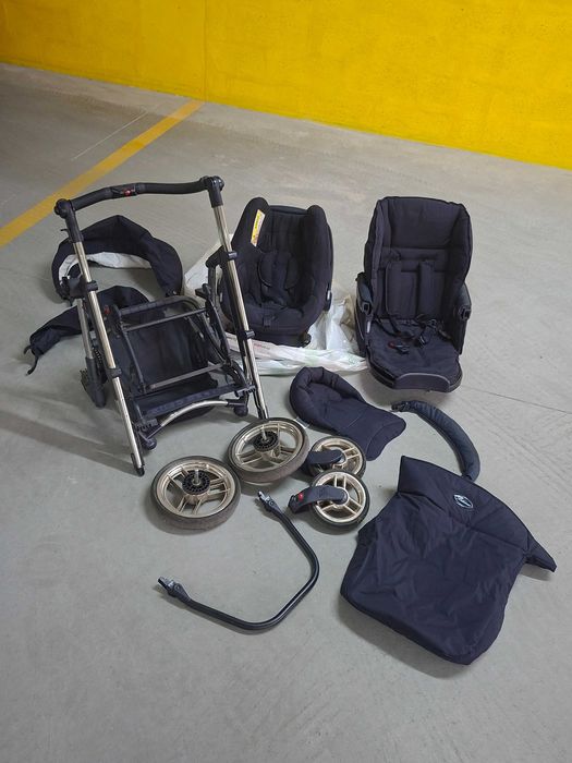 Carrinho de bebé Bébécar completo – cadeira de passeio + ovo/cadeira auto + acessórios