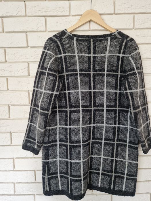 Kardigan narzuta sweter gruby wiosna płaszcz w krate szary,36 S czarny