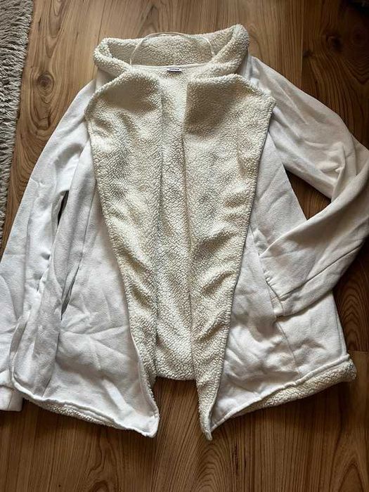 Kardigan biały ciepły ocieplany baranek narzutka