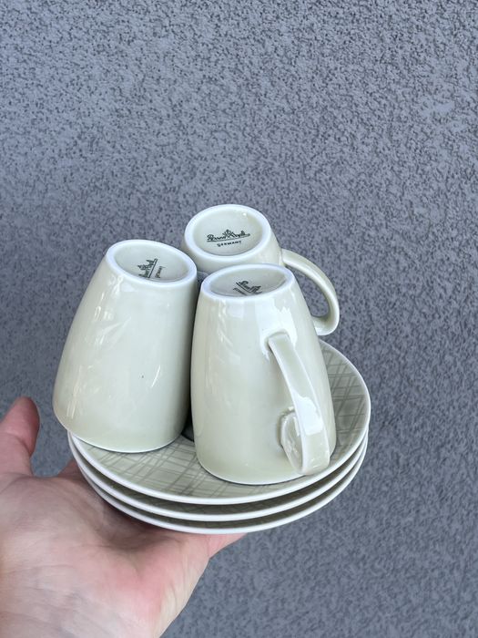 Zestaw Rosenthal 3 filiżanki do kawy 100 ml spodki talerzyki zielone