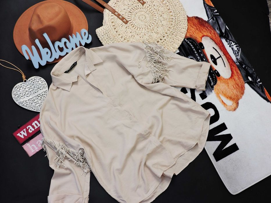 Zara Koszula overszie beż frędzle L