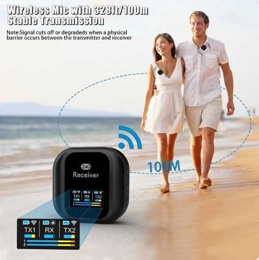 Microfone sem fios lapela 2 emissores e 1 receptor lavalier 2,4GHz