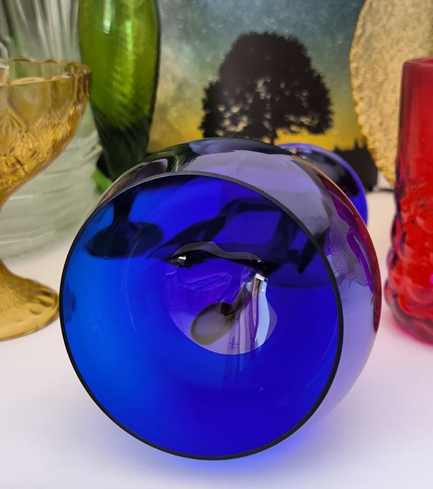 Kielich Krosno piękne stare kolorowe szkło