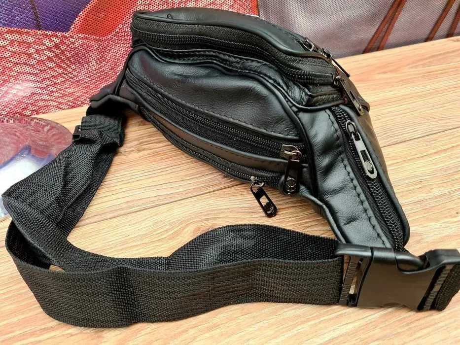 Nowa Saszetka nerka męska czarna skórzana modna pojemna HIT